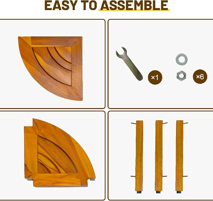 16.5" Teak Corner Shower Bench with Storage Shelf for Shaving Legs, Teak Shower Stool for Inside Shower, Waterproof Shower Foot Rest, Shower Seat for Bathroom, Indoor & Outdoor Use