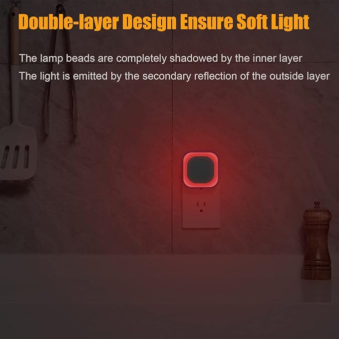 2 Pack Plug in Red Sleep Night Light, Auto Dusk to Dawn, Soft Glow, Dimmable Diffused Light, Led Lights for Bedroom, Sleep, Baby Nursery, Kids, Toddler, Bathroom, Hallway, Home Decor
