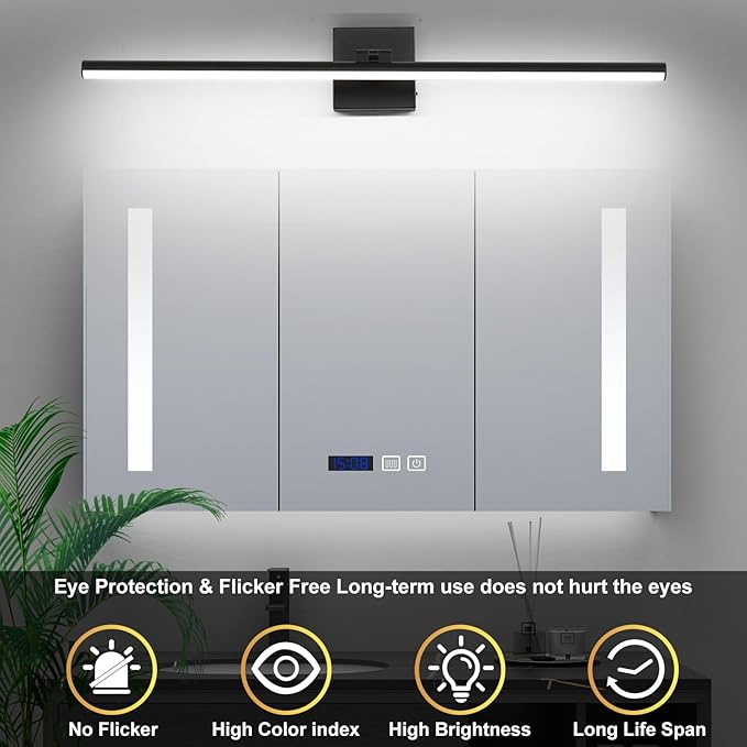 32 Inch LED Bathroom Vanity Light (3000K/4000K/6000K, Dimmable), Black Modern Bathroom Light Fixture Over Mirror, Vanity Light Bar for Bathroom with Angle Adjustable