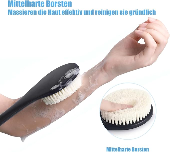 17-Inch Back Scrubber for Shower, Anti-Slip Exfoliating Body Brush for Bath, Gentle Back Brush for Shower for Men, and Women, Cleaning Skin for Smooth, Glowing Skin (Black)