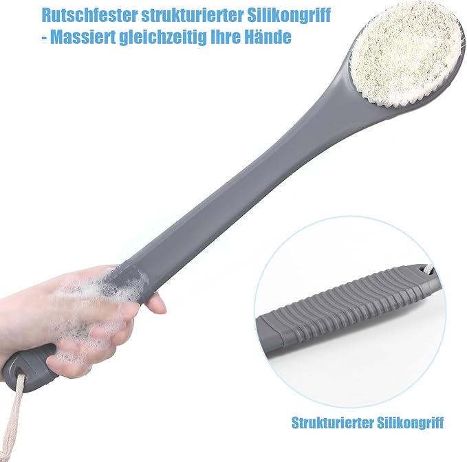 17-Inch Back Scrubber for Shower, Anti-Slip Exfoliating Body Brush for Bath, Gentle Back Brush for Shower for Men, and Women, Cleaning Skin for Smooth, Glowing Skin (Grey)