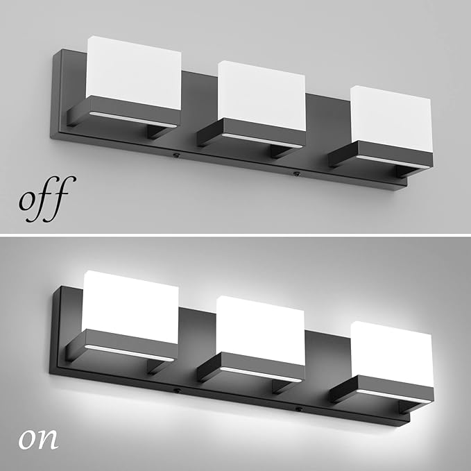 Tipace 3 Lights Black Dimmable LED Vanity Light for Bathroom Up and Down Black Modern Bathroom Wall Light Fixtures Over Mirror(White Light 6000K)