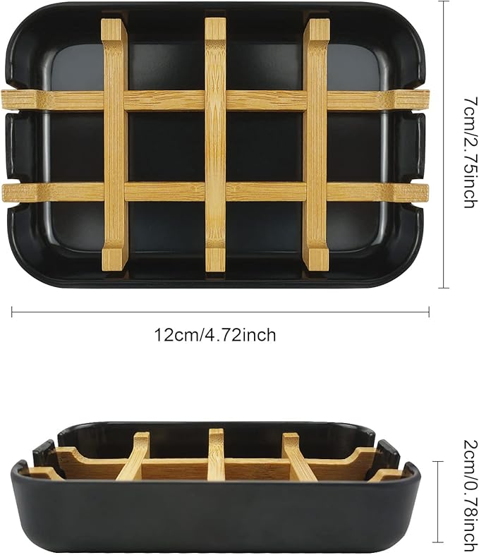 2 Pack Bamboo Soap Dish, Self-Draining Soap Box, Wooden Bamboo Bar Soap Holder for Shower, Bathroom, Kitchen, Bathtub, Bar Sink (White and Black)