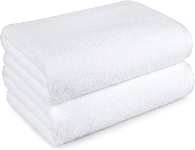 Amazon Basics 2 Piece Quick-Dry Oversize Bath Towel, 100% Cotton, White, 54" x 30" (Pack of 12)