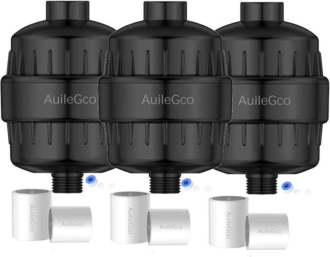 25 Stage AuileGco High Output Shower Filter,equipped with a replaceable cartridge-Shower Head Filter for Hard Water,High Filtering Capacity for Chlorine（3 Packs）