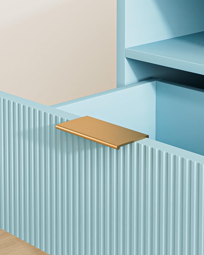 Masupu Night Stand,Mid-Century Modern Bedside Table with Storage Drawer and Open Wood Shelf,Small Gold Frame Side Table for Bedroom,Living Room, Blue