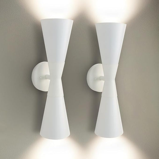 Modern Indoor Wall Sconces Set of 2 Up and Down White Wall Sconces Mid Century Indoor Wall Light Fixture Hardwired Wall Mounted Lamp for Living Room Bathroom Bedroom Hallway 13 Inch