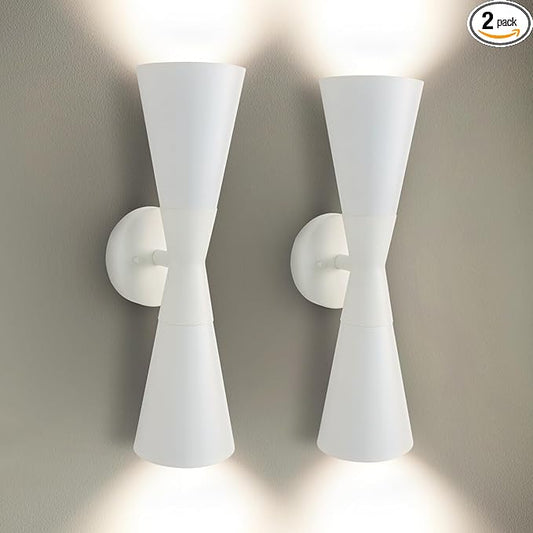 Modern Indoor Wall Sconces Set of 2, Up and Down White Wall Sconces, Mid Century Indoor Wall Light Fixture, Hardwired Wall Mounted Lamp for Living Room, Bathroom, Bedroom, Hallway, 18inches
