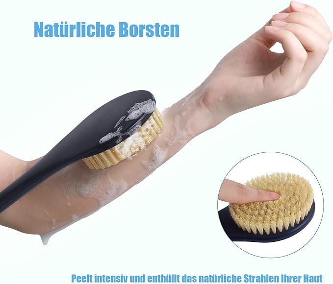 17-Inch Back Scrubber for Shower, Anti-Slip Exfoliating Body Brush for Bath, Gentle Back Brush for Shower for Men, and Women, Cleaning Skin for Smooth, Glowing Skin (Boar Bristles)