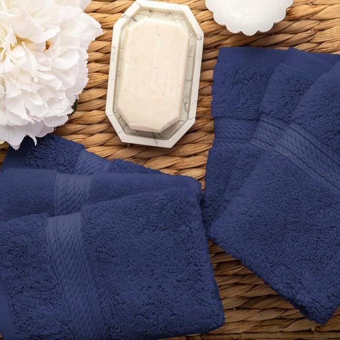 Superior Egyptian Cotton Pile Face Towel/Washcloth Set of 6, Ultra Soft Luxury Towels, Thick Plush Essentials, Absorbent Heavyweight, Guest Bath, Hotel, Spa, Home Bathroom, Shower Basics, Navy Blue