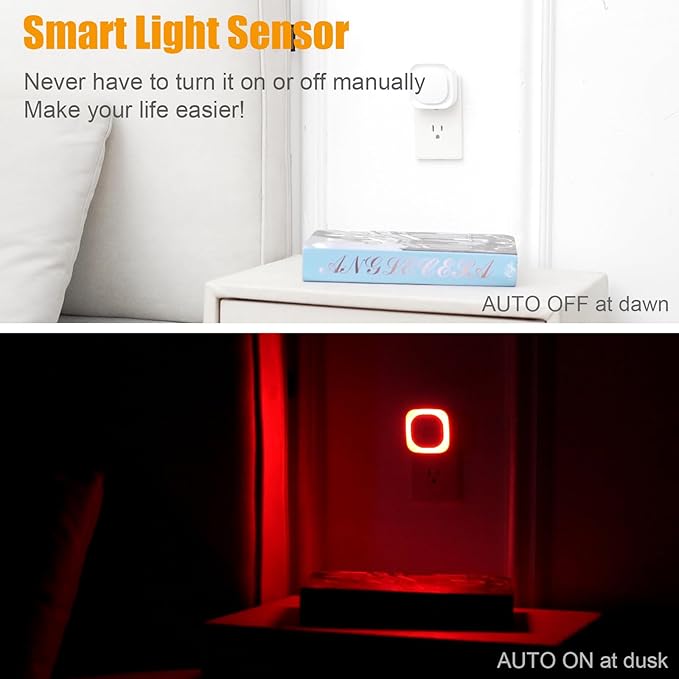 2 Pack Plug in Red Sleep Night Light, Auto Dusk to Dawn, Soft Glow, Dimmable Diffused Light, Led Lights for Bedroom, Sleep, Baby Nursery, Kids, Toddler, Bathroom, Hallway, Home Decor