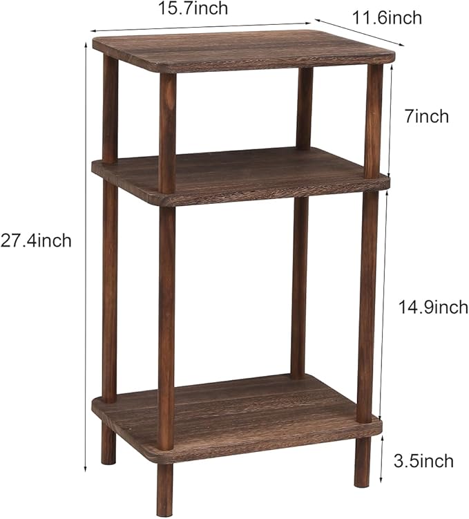 Side Table Set of 2, Wooden 3-Tier Narrow End Tables, Rustic Brown Nightstand Sofa Side Table Used for Small Spaces, Living Room, Bedroom