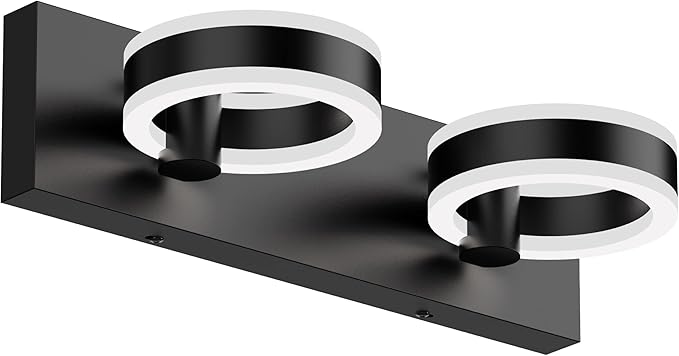 LED Bathroom Light Fixtures,15inch Black Vanity Lights, Modern 2 Light Acrylic Wall Sconces, 350° Rotatable Wall Lighting Fixture Over Mirror