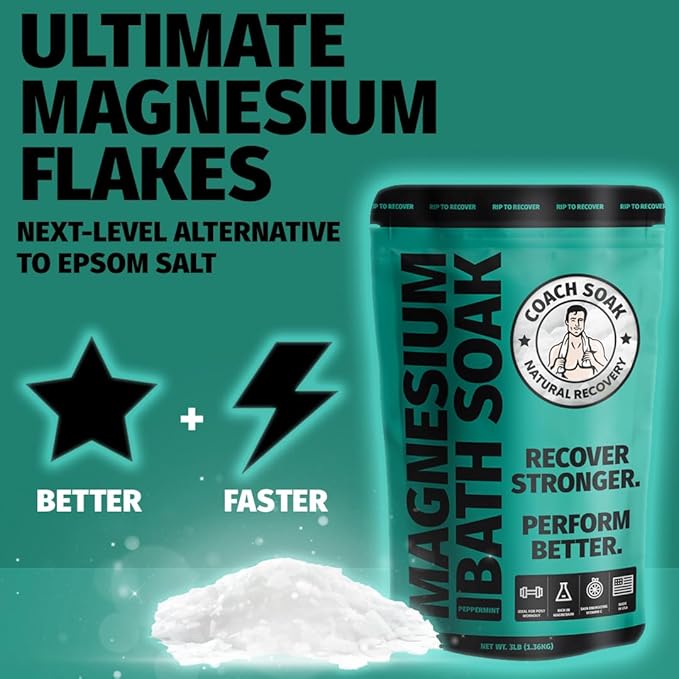 Coach Soak Recovery Bath Soak & Cream - Alternative to Epsom Salt Bath Soak - Fast-Absorbing Pure Magnesium Flakes with 21 Minerals, Bath Salts & Essential Oils - 2 Pack - Cooling Peppermint