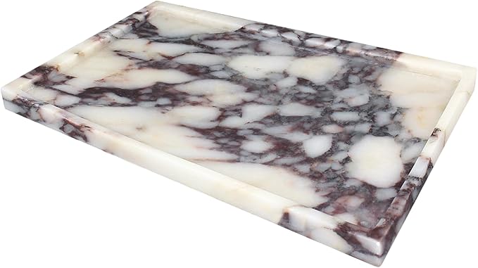 100% Real Luxury Natural Marble Vanity Tray Genuine Calacatta Viola Marble Stone Storage Trays for Home Decor Bathroom Vanity Dresser Kitchen, Non-Resin/Non-Ceramic, 11.7" x 7.8"