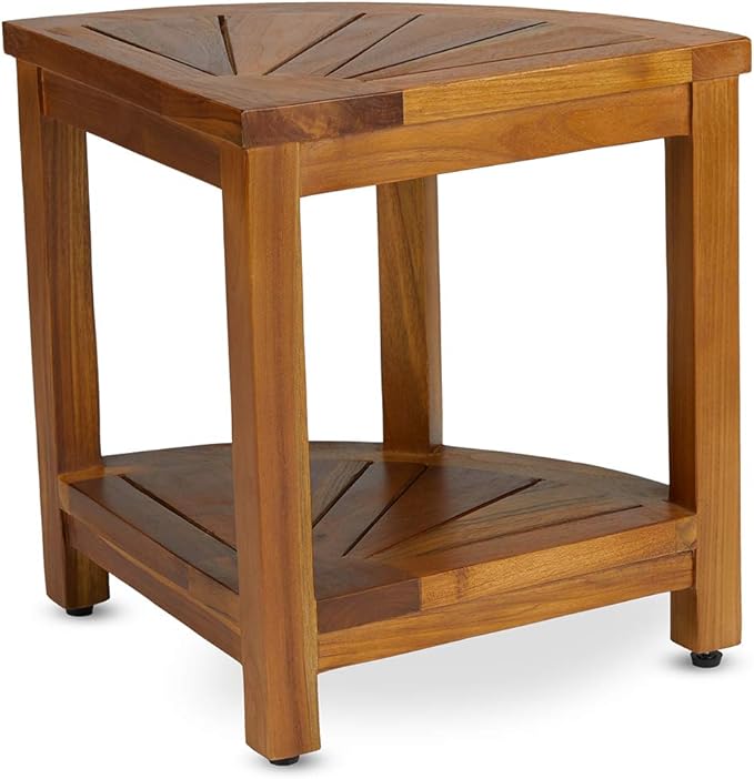 TeakCraft Teak Corner Shower Bench Seat for Bathroom - Waterproof Shower Stool - Fully Assembled, The Saga