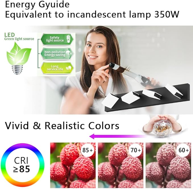 Aipsun Matte Black Bathroom Light Fixtures - 4 Lights LED Modern Vanity Lighting Fixtures Over Mirror (White Light 6000K)