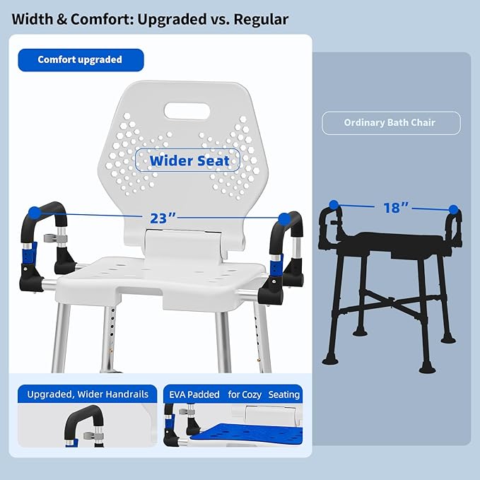 Shower Chair for Seniros Elderly Handicap Disabled or Bariatric Adults with Arms and Back, Bench Seat for Inside Shower stall and Bathroom Bath Tub Seats Adjustable Stool Heavy Duty 500 lbs sit Chairs