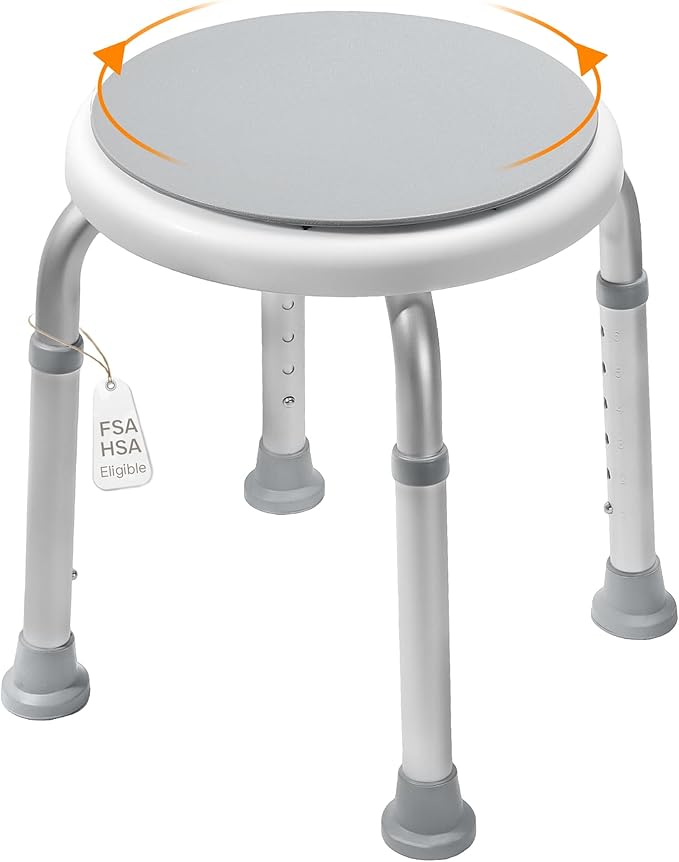 360° Swivel Shower Seat, FSA/HSA Eligible, 6-Height Adjustable Bath Stool with Non-Slip Seat & Rubber Tips, Easy Assembly, Ideal for Seniors, Handicap, Pregnant – 350 lbs Capacity