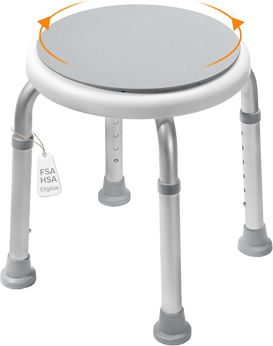 360° Swivel Shower Seat, FSA/HSA Eligible, 6-Height Adjustable Bath Stool with Non-Slip Seat & Rubber Tips, Easy Assembly, Ideal for Seniors, Handicap, Pregnant – 350 lbs Capacity