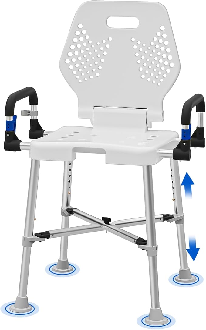 Shower Chair for Seniros Elderly Handicap Disabled or Bariatric Adults with Arms and Back, Bench Seat for Inside Shower stall and Bathroom Bath Tub Seats Adjustable Stool Heavy Duty 500 lbs sit Chairs