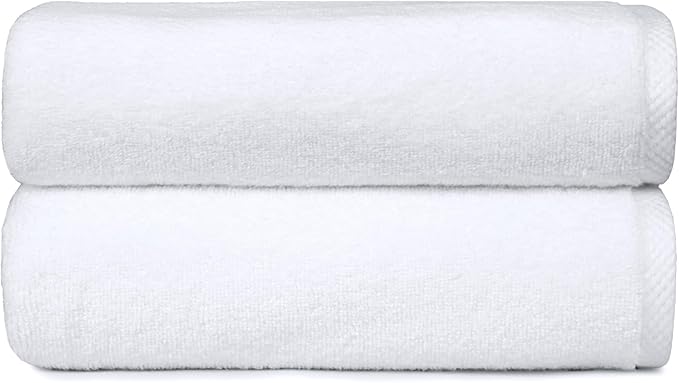 Amazon Basics 2 Piece Quick-Dry Oversize Bath Towel, 100% Cotton, White, 54" x 30" (Pack of 12)