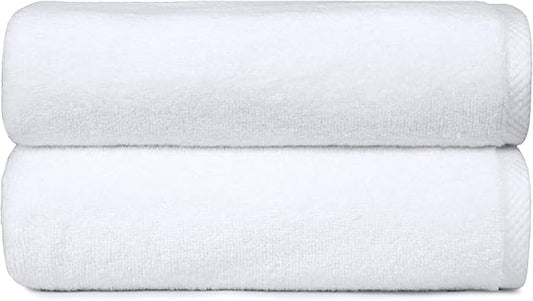 Amazon Basics 2 Piece Quick-Dry Oversize Bath Towel, 100% Cotton, White, 54" x 30" (Pack of 12)