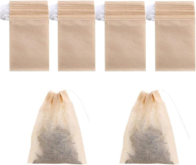 200 Pack Disposable Drawstring Tea Filter Bags Safe & Natural Unbleached Paper Tea Infuser Drawstring Empty Bag for Loose Leaf Tea (8 x 10cm, Natual Color)