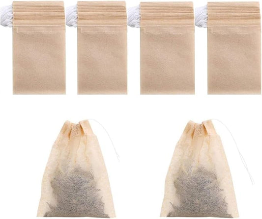 200 Pack Disposable Drawstring Tea Filter Bags Safe & Natural Unbleached Paper Tea Infuser Drawstring Empty Bag for Loose Leaf Tea (8 x 10cm, Natual Color)