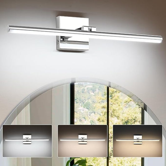 24 Inch LED Bathroom Vanity Light (3000K/4000K/6000K, Dimmable), Chrome Modern Bathroom Light Fixture Over Mirror, Vanity Light Bar for Bathroom with Angle Adjustable