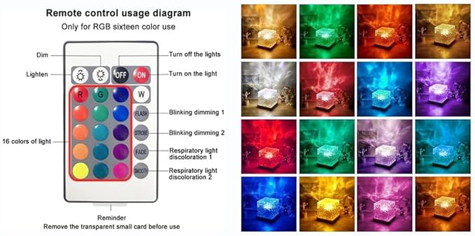 Ocean Wave Projector Light,Northern Lights Aurora Projector Light,16 Colors Gradual Rotating Flame Water Lamp，Cube Night Light with Remote Control for Living Room Bedroom, Decor Hotel, etc