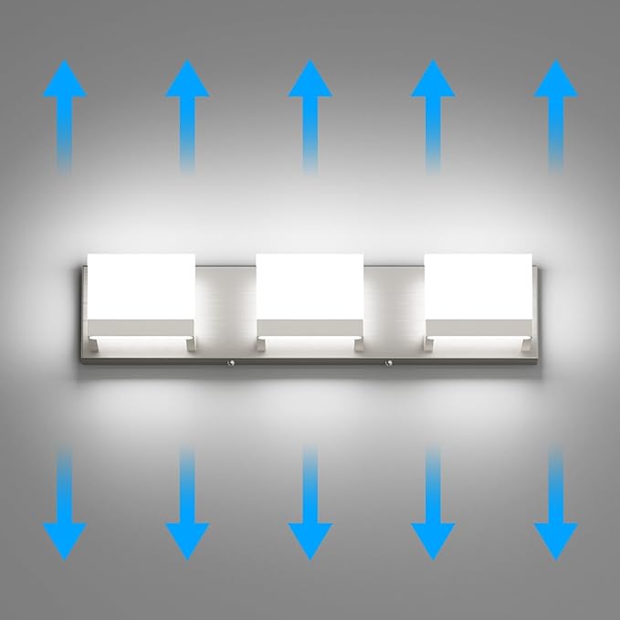 Tipace 3 Lights LED Modern Vanity Light Brushed Nickel Bathroom Lighting Fixture Up and Down Bathroom Wall Light Over Mirror(White Light 6000K)