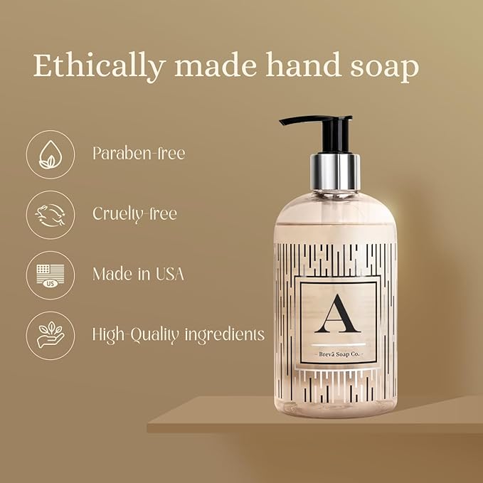 Brevä Soap Co. Monogrammed Luxury Liquid Hand Soap | Choose from Letters A to Z | Citrus Bloom Scent | Personalized Liquid Hand Wash for Bathroom & Kitchen |12 oz - Letter S (Pack of 1)