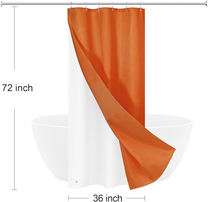 3 in 1 Stall Half Size Burnt Orange Shower Curtain Set-36 W x 72 H, Modern Waffle Waterproof Fabric and PEVA Liner Set with Stainless Steel Hooks