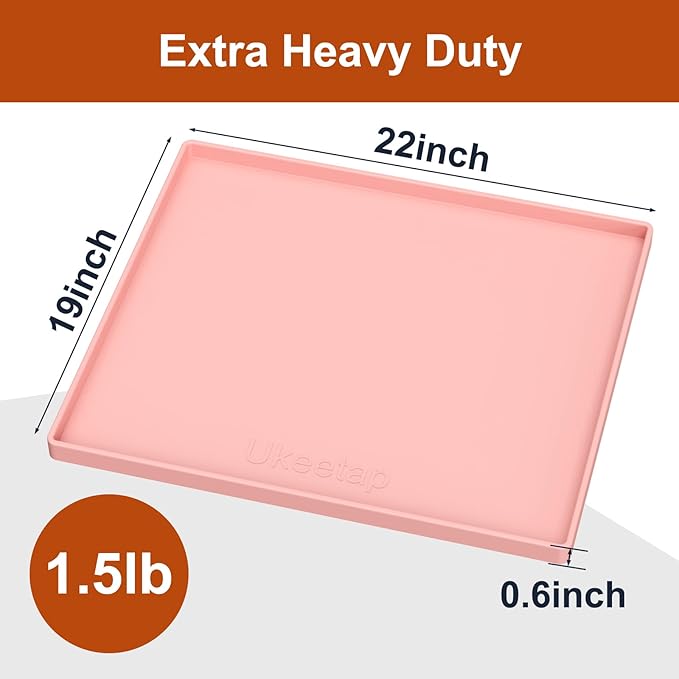 22" x 19" Heavy Duty Waterproof Silicone Mat with Raised Edge, Under Sink Mat for Kitchen & Bathroom, Kitchen Cabinet Liner, Multi-Purpose for Storage & Protection, Pink