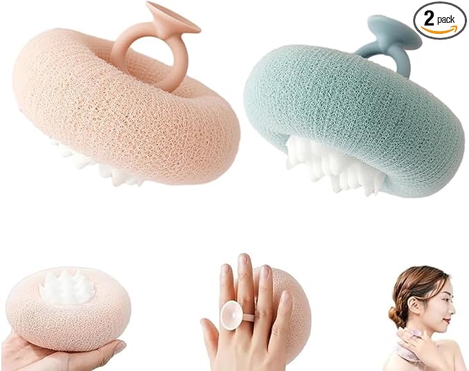 2024 Upgraded 2-in-1 Sunflower Bath Ball,Exfoliating Bath Sponge Cleaning Brush,Super Soft Sunflower Suction Cup Bath Ball,Sponge Mesh Pouf Shower Ball for Women, Men Shower. (Apricot+Green)