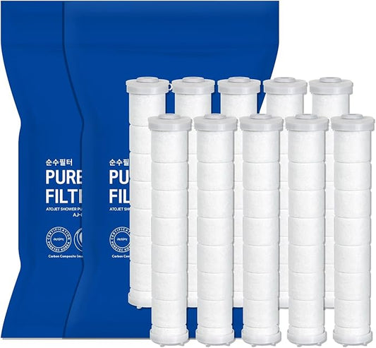 Showerhead Replacement Filters Inspired By Korea's Beauty Culture | Pure Carbon Filters (10 Filters) – Compatible with Atojet AJ8200MC AJ8200MC-FLT-10PC)