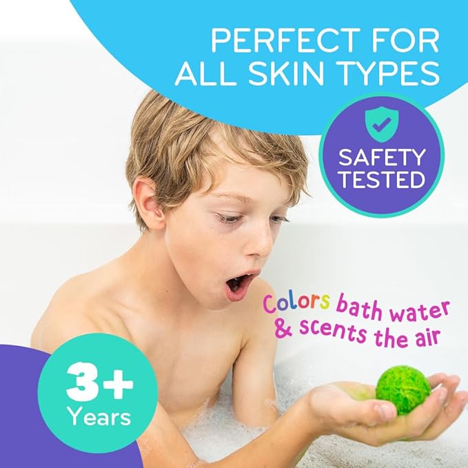 Mobi Little Whale Bath Bombs for Kids 7-Pack, Bath Bombs with Toys Inside, Tropical Fruity Scents, Skin-Friendly & Non-GMO, Fun Color Fizzies for Toddlers