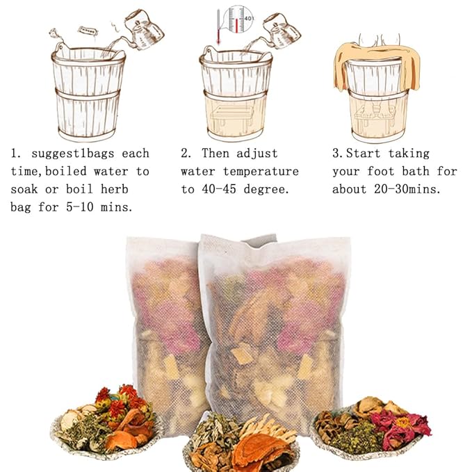 30 Bags Herbal Foot Soak Bag Set,31.74oz Herbal Foot Bath Spa Powder Kits Foot Reflexology Relax ,Mugwort,Ginger & Safflower 900g
