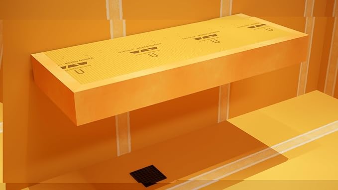 Floating Shower Bench Kit with Orange Waterproof Foam Board and Original Industrial Free Hanging Bracket (12x18) - Shower Bench, Bench Seat, DIY Shower Benches, Luxurious Feel,1 Count