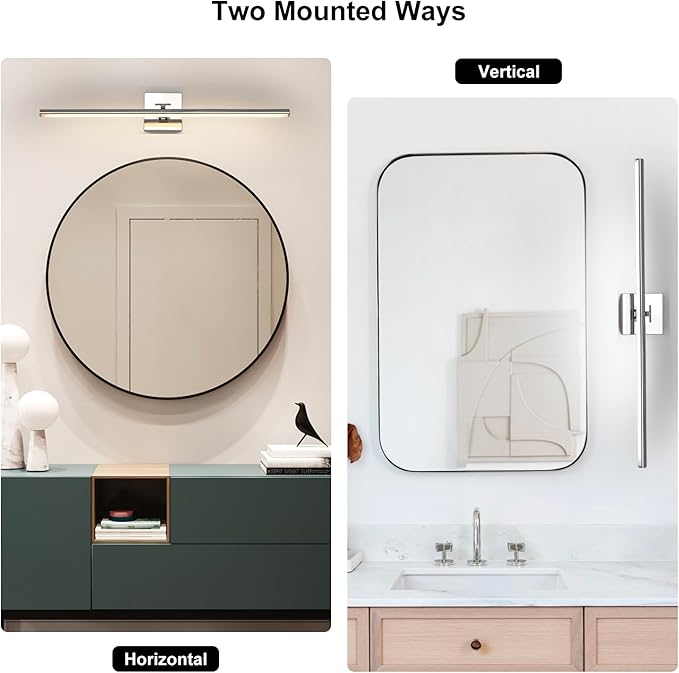 32 Inch LED Bathroom Vanity Light (3000K/4000K/6000K, Dimmable), Chrome Modern Bathroom Light Fixture Over Mirror, Vanity Light Bar with Angle Adjustable