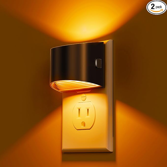 L LOHAS LED Night Light 2 Pack, Night Lights Plug into Wall, Dusk to Dawn Sensor Nightlight, 3 Level Brightness Adjustable, 1600K Amber Light, Mood Lighting