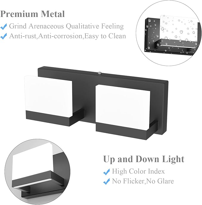 Tipace LED Dimmable Bathroom Vanity Light - 2 Lights Frosted White Acrylic Up and Down Fixture Over Mirror (6000K)