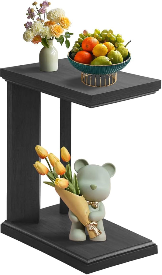C Shaped End Table for Couch, 23.2'' High Small Side Table 2-Tier C Shaped Sofa Table for Small Narrow Spaces, Modern Nightstand for Bedroom, Living Room, Apartment, Home Office, Dark Grey