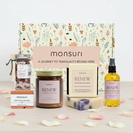 Anniversary Gifts for Women | Romantic Home Spa Kit for Women with Rose Candle, Bath Bomb, Bath Salts, Soap & Body Oil. Birthday Gifts for Wife, Girlfriend Gifts, Long Distance Relationship Gifts.