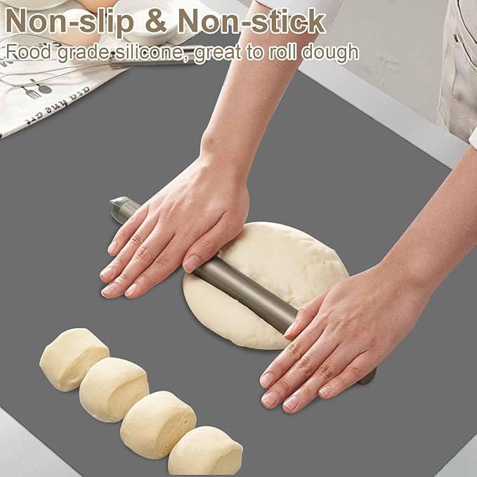 2 Pack 23.62"x15.74"(60cmx40cm) Silicone Kitchen Counter Mats, Heat Resistant Non-Slip Countertop Protector, Waterproof Nonstick Multipurpose Mat, Dark Gray