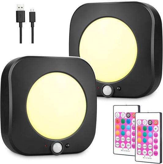 BIGMONAT Motion Sensor Shower Light Rechargeable, Wireless Ceiling Light with Remote, Dimmable RGB Light for Closet Bathroom Hallway Cabinet Bedroom Laundry Dorm, 220LM