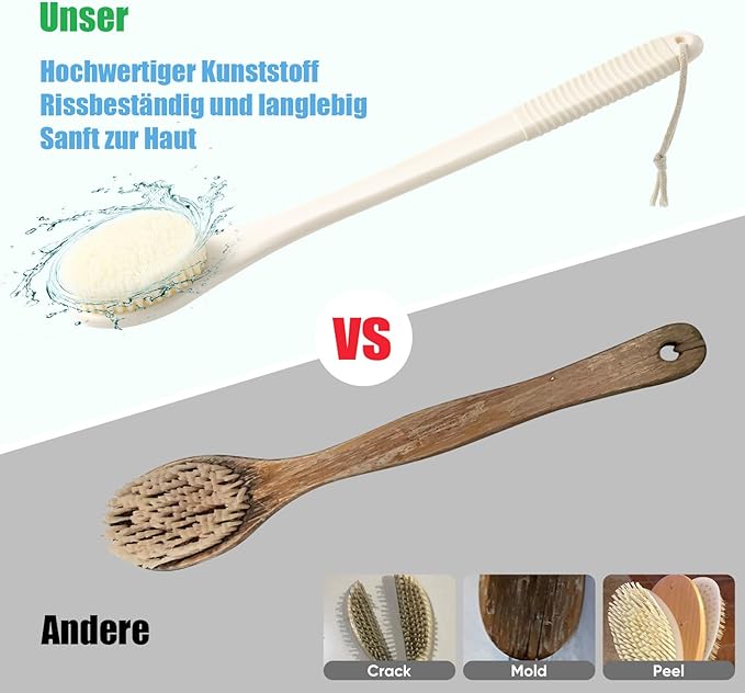 17-Inch Back Scrubber for Shower, Anti-Slip Exfoliating Body Brush for Bath, Gentle Back Brush for Shower for Men, and Women, Cleaning Skin for Smooth, Glowing Skin (Cream White)