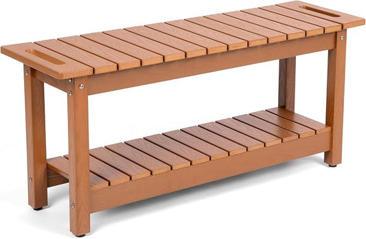 41" Shower Bench, Waterproof Poly Lumber Shower Stool for Shaving Legs, Shower Chair Seat Holds up to 400lbs, Bathroom Bench for Inside Shower, Non-Slip (Brown)