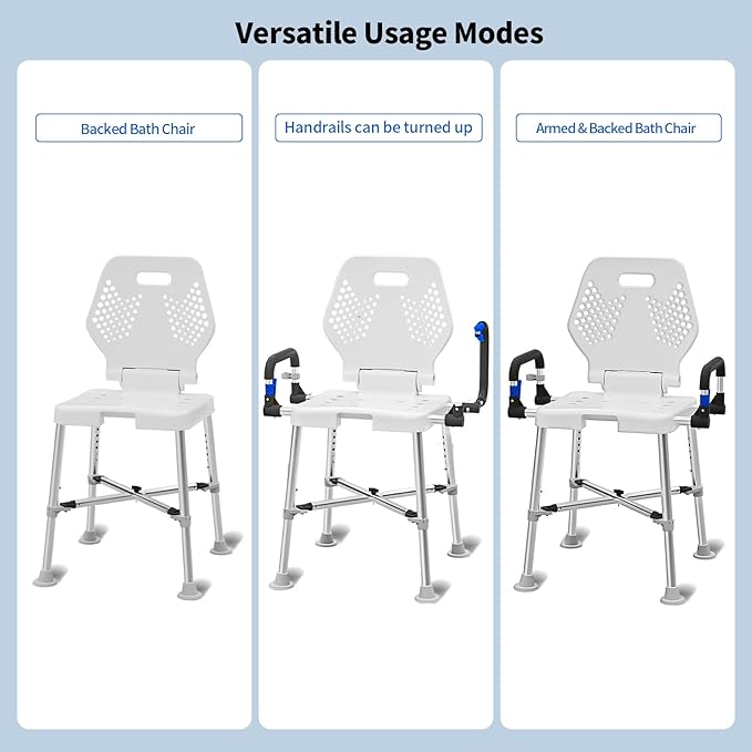 Shower Chair for Seniros Elderly Handicap Disabled or Bariatric Adults with Arms and Back, Bench Seat for Inside Shower stall and Bathroom Bath Tub Seats Adjustable Stool Heavy Duty 500 lbs sit Chairs